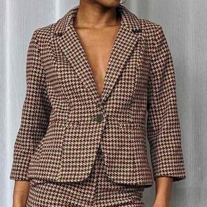 Modcloth Wool Informed Ensemble Brown Houndstooth Single Button Blazer Size XL